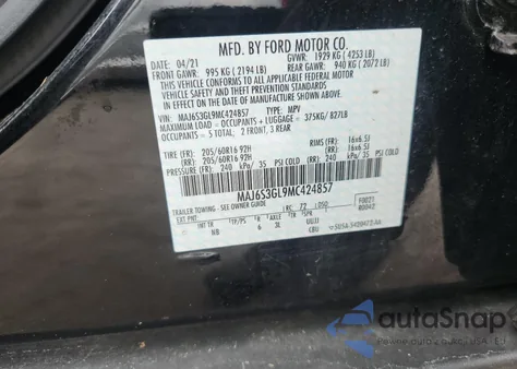 2021 Ford Ecosport Se из США, поврежденный, VIN MAJ6S3GL9MC424857